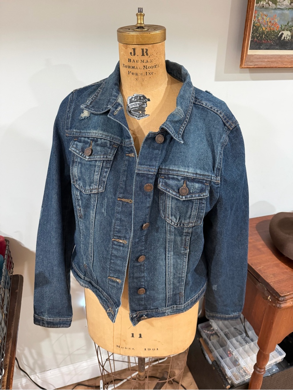 Boom Boom Jeans Blue Denim Jacket with Pink Logo Patch